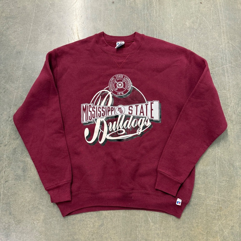 Vintage Russell Athletic Mississippi State Bulldogs Sweatshirt Maroon Mens L USA